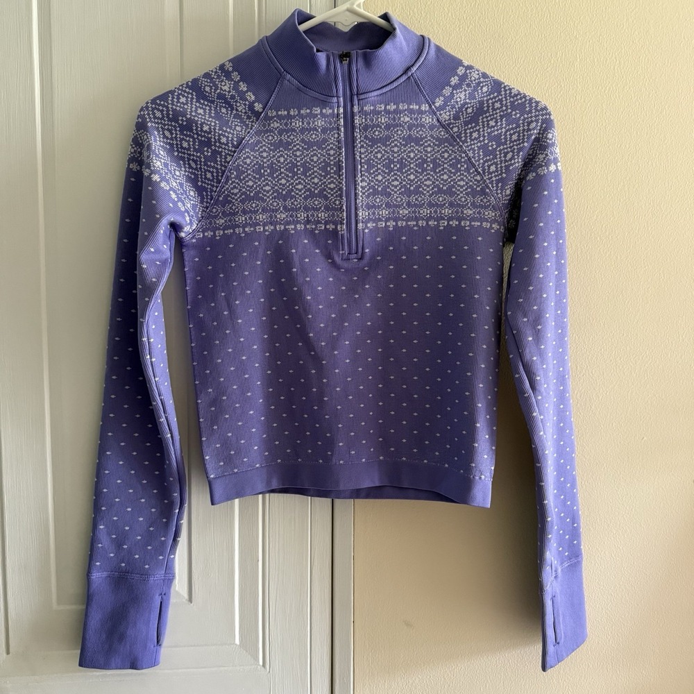 DSG Women's XS Seamless 1/4 Zip Pullover Frozen Purple Fair Isle NEW‎
